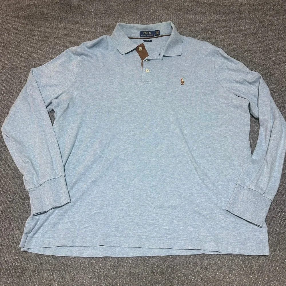 Polo Ralph Lauren Mens Blue Long Sleeve Classic Fit Polo Shirt Large